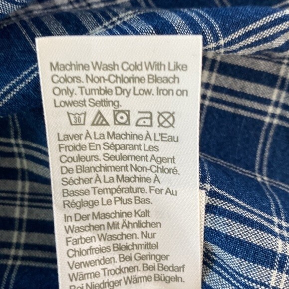 J Crew Plaid Smocked Ruffleneck Top Ansley Blue Wash Ballon 3/4 Sleeve High Neck - Picture 10 of 16